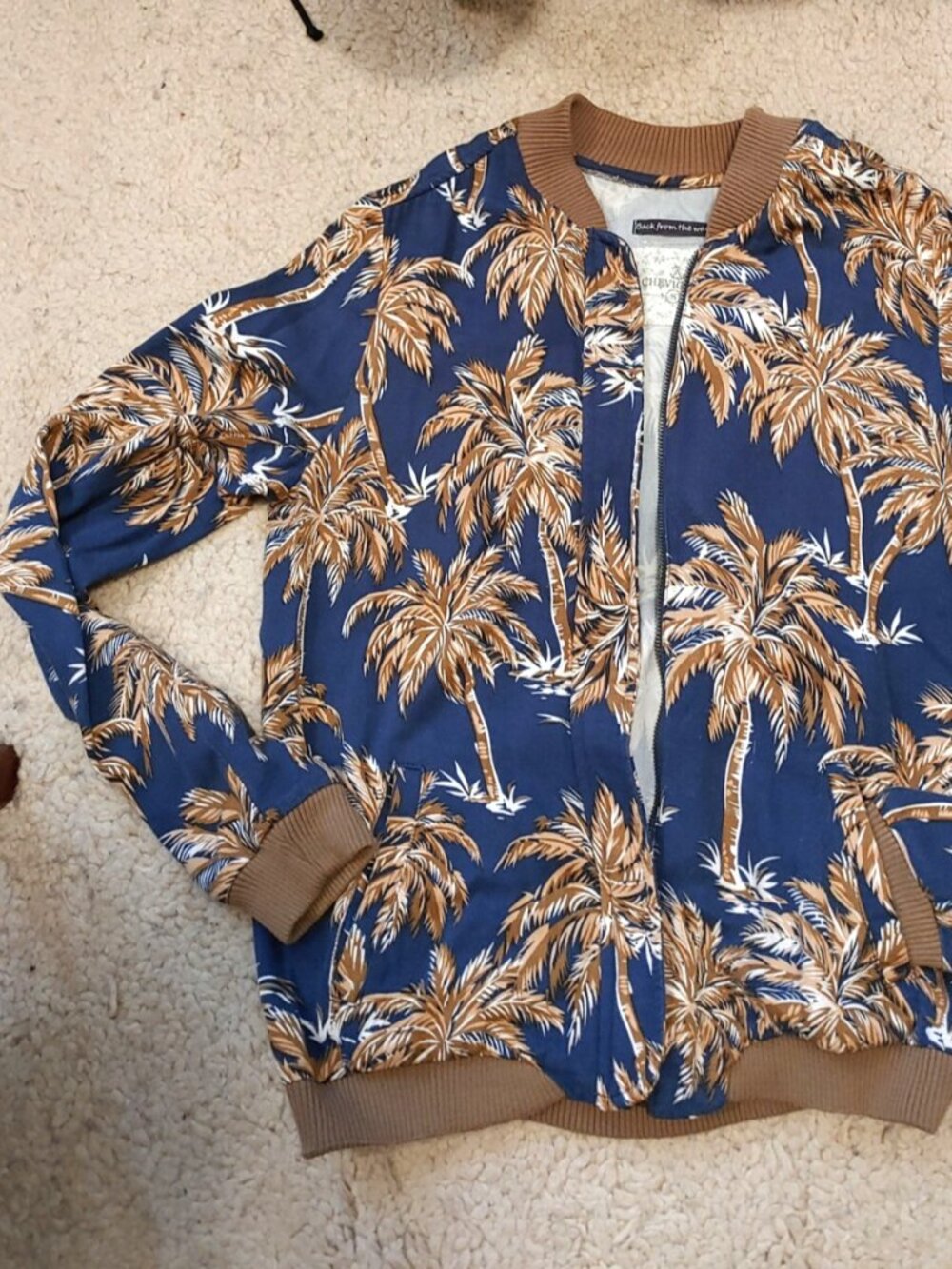 Chevignon Girl Back from the wave Summer Bomber Jacket Sz S Very Cute Palm Trees
